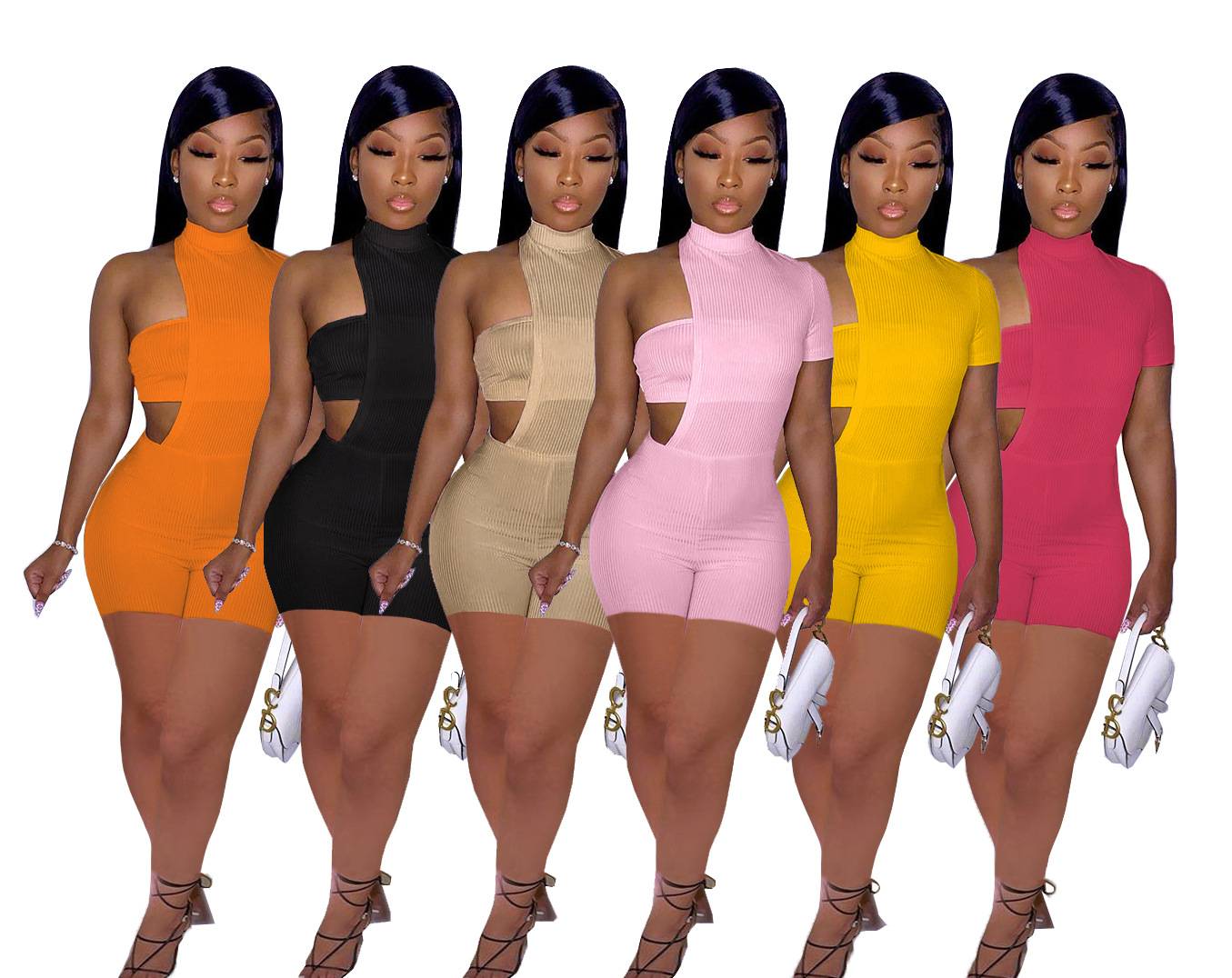 European and American women's fashion asymmetrical pit strip wrapped chest two-piece suit XM1182