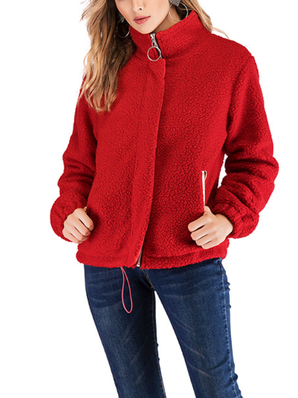 Solid Zipper Paneled Cotton Long Sleeve Coat