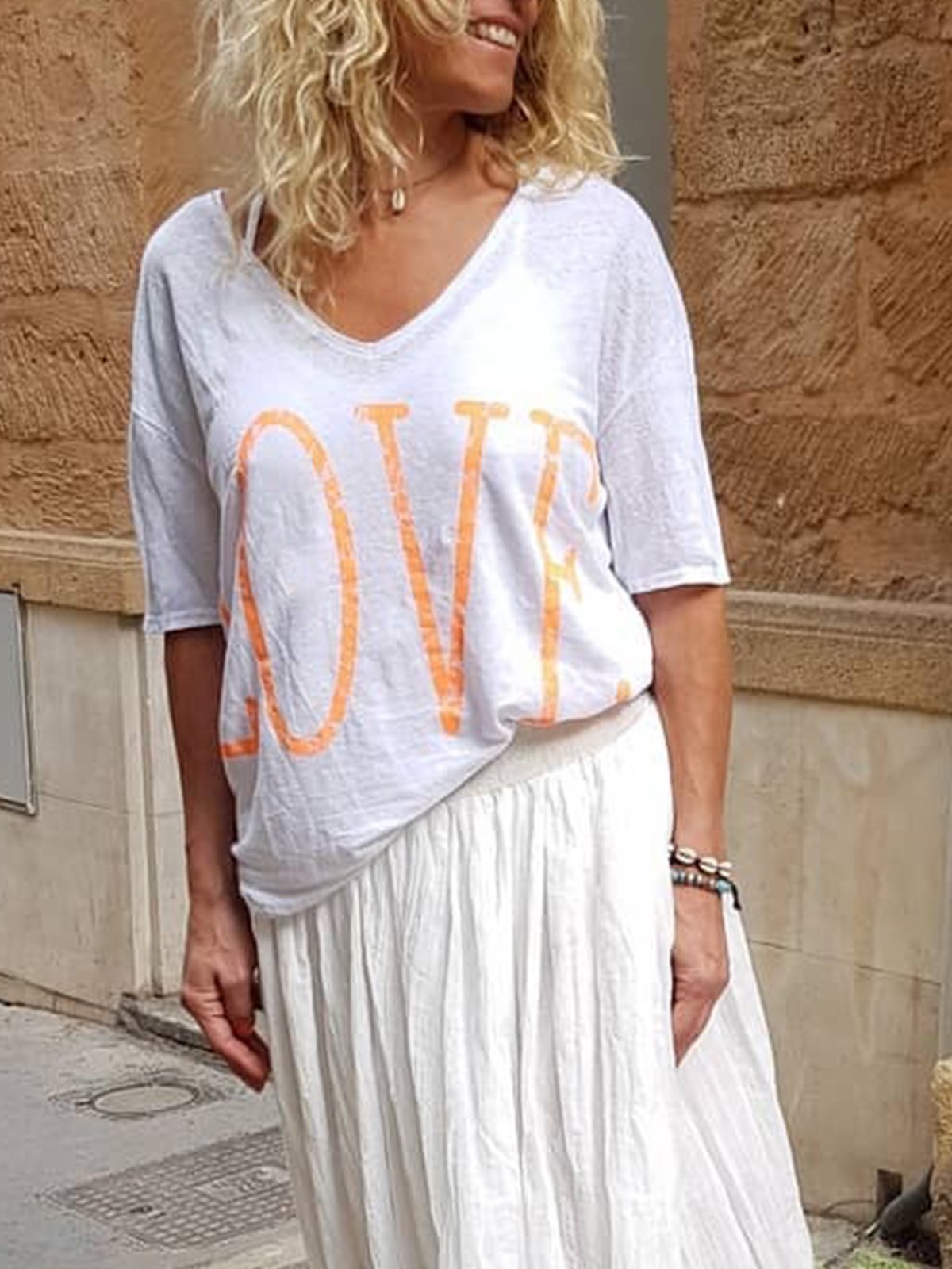 Casual V Neck Floral Letter Shirts & Tops