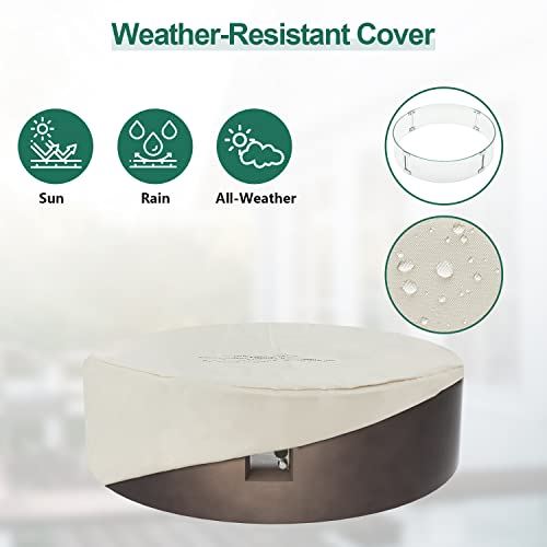 UPHA 42” Patio Propane Gas Concrete Fire Pit Table, Round with Wind Guard and Fire Table Tank, 50000 BTU Auto-Ignition Fire Table, 42”L x 42”W x 13”H, Brown