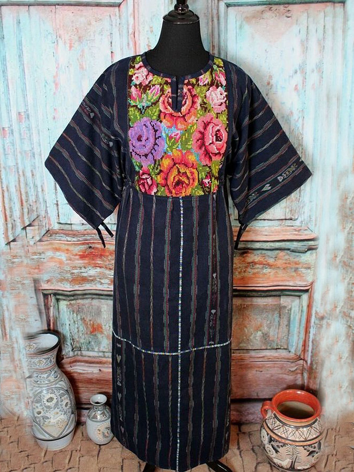 Half Sleeve Vintage Printed Stripes Dresses