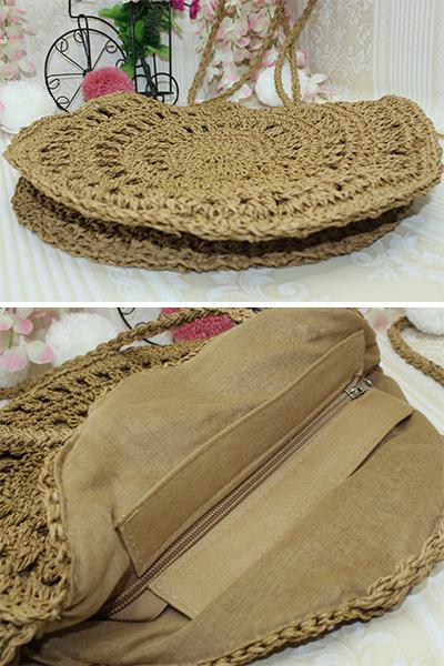 Women's Zipper Cotton Rope Crochet Crossbody Bag Handbag