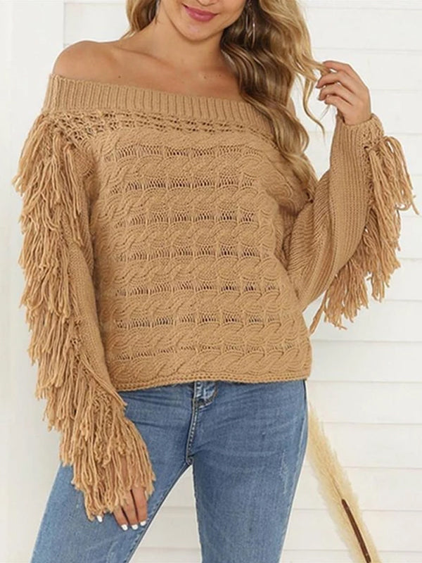 One-Neck Loose Sweater Tassel Women's Sweater