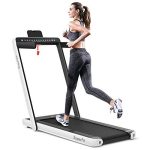 Goplus 2 in 1 Folding Treadmill with Dual Display, 2.25HP Superfit Under Desk Electric Pad Treadmill, White