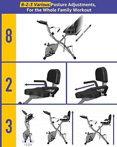 Barwing 16-8-2-3 Exercise Stationary Bike Foldable | 4 IN 1 Upright Recline Arm | Gray