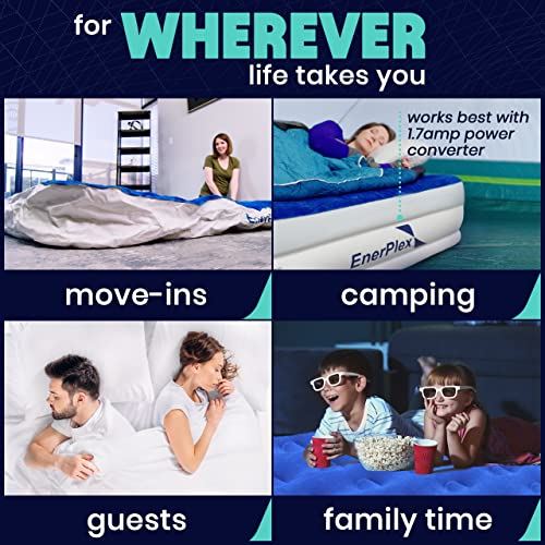 EnerPlex 16 Inch Double Height Inflatable Mattress with Built-in Dual Pump / Queen