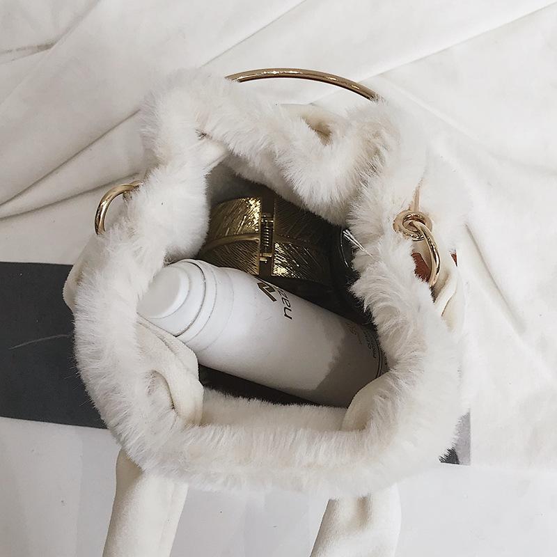 Portable Bow Girls Ladies Small Bag Plush Shoulder Bucket Bag