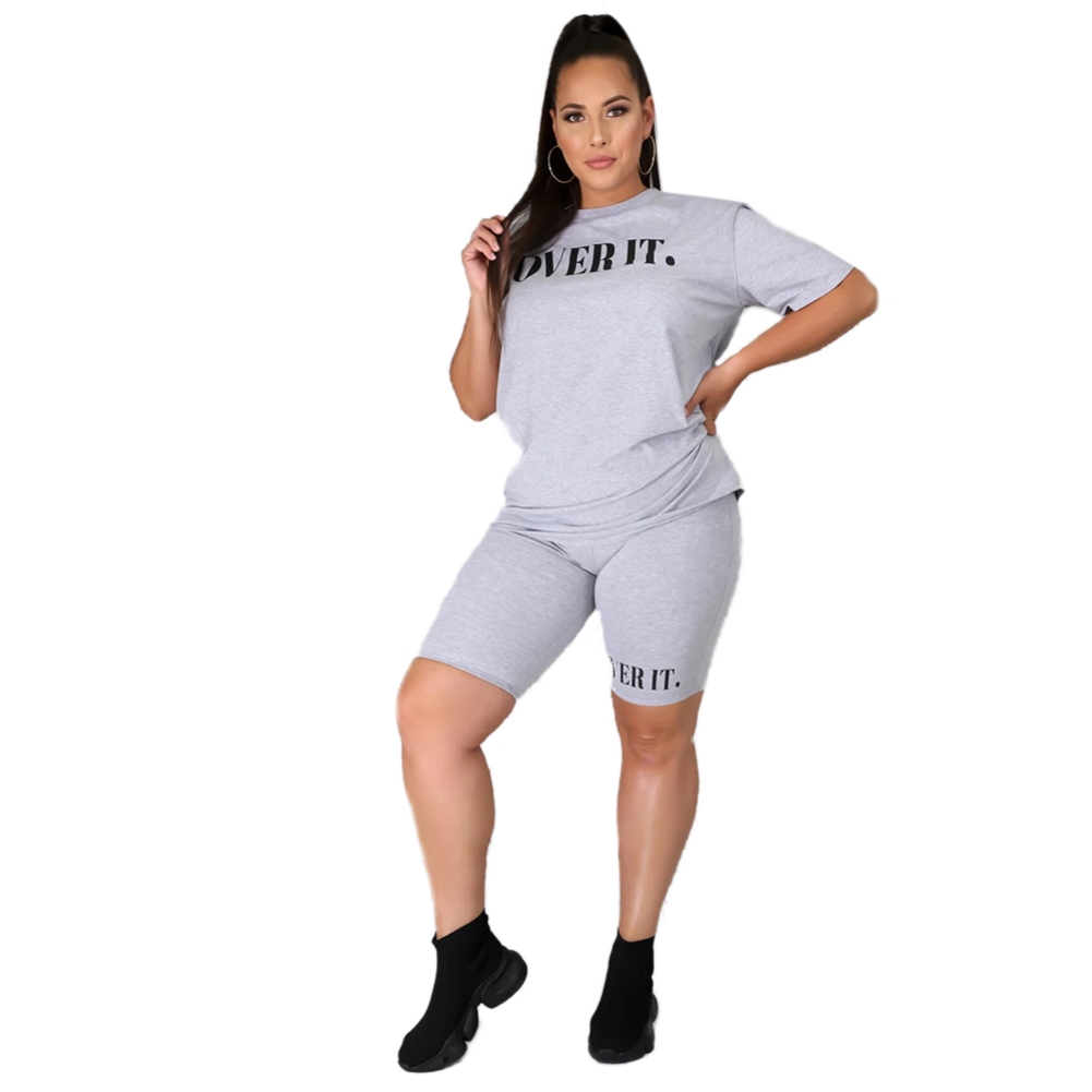 Plus Size Summer Print Two Piece Casual Shorts Set