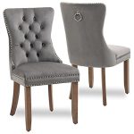 Set of 2 Upholstered Velvet Dining Room Chairs with Nailed Trim
