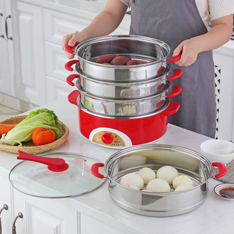 Stainless Steel Electric Food Steamer Pot Stainless  Pan Rice Bun Steamer Steam Cooker Instant