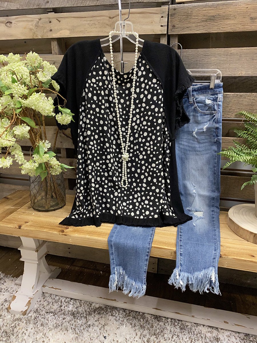 Cuffs Frosted Polka Dot Stitching Top