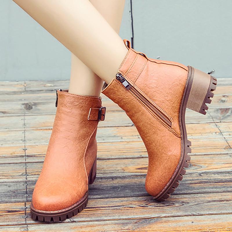 Women PU Booties Casual Comfort Zipper Shoes