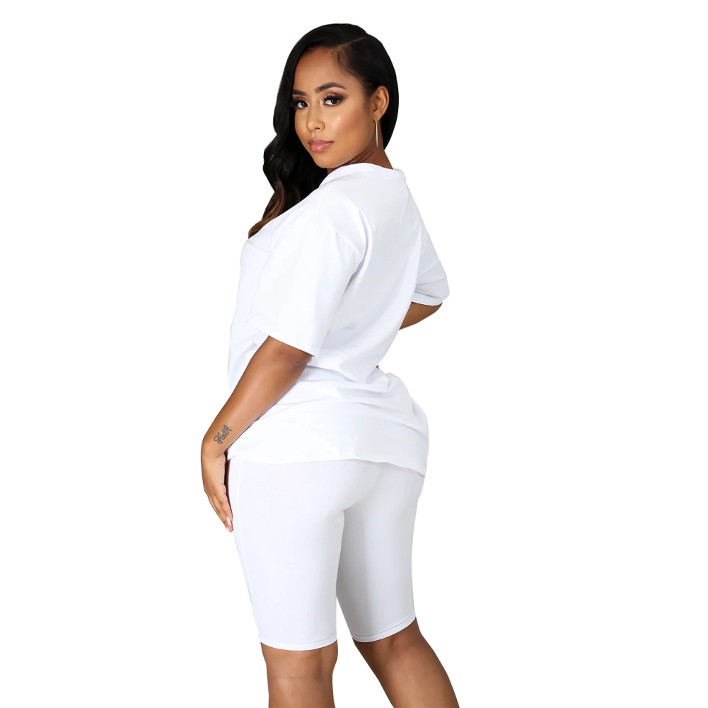 Summer Casual Print Shirt and Plain Shorts Set