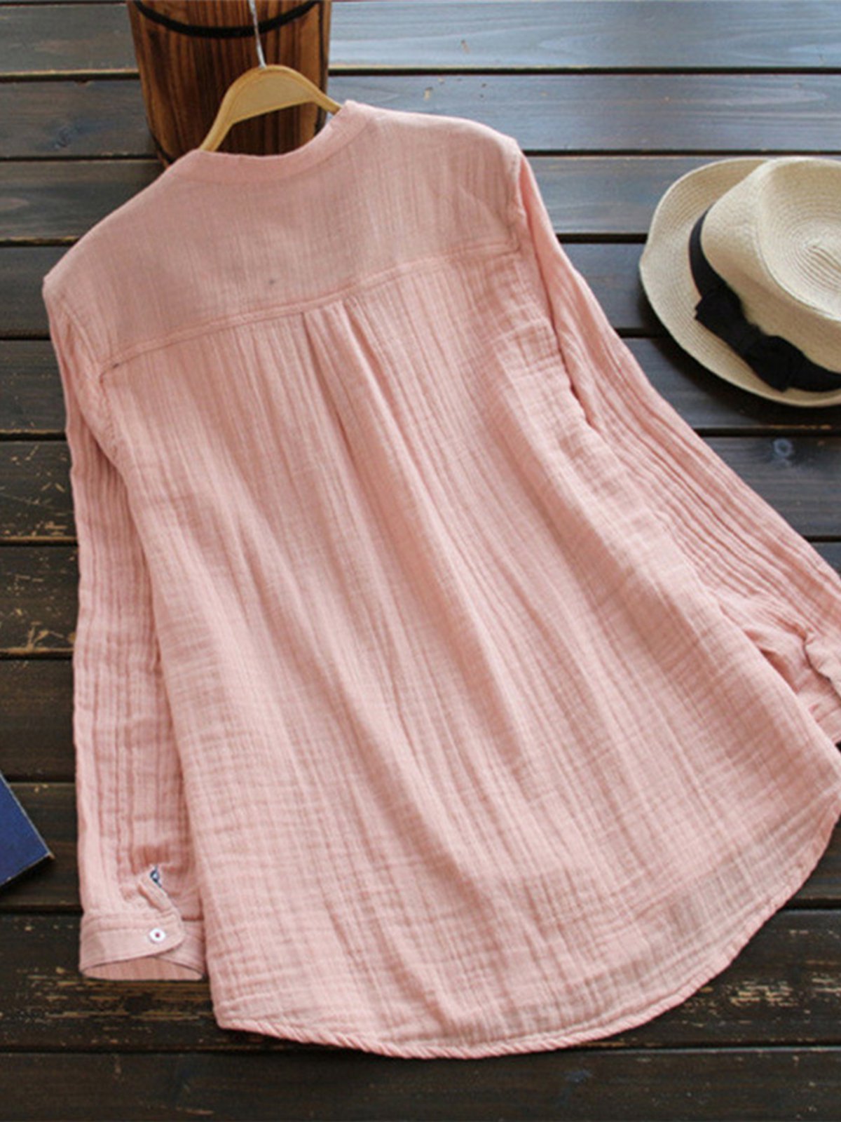 Pockets Long Sleeve Stand Collar Shirts & Tops