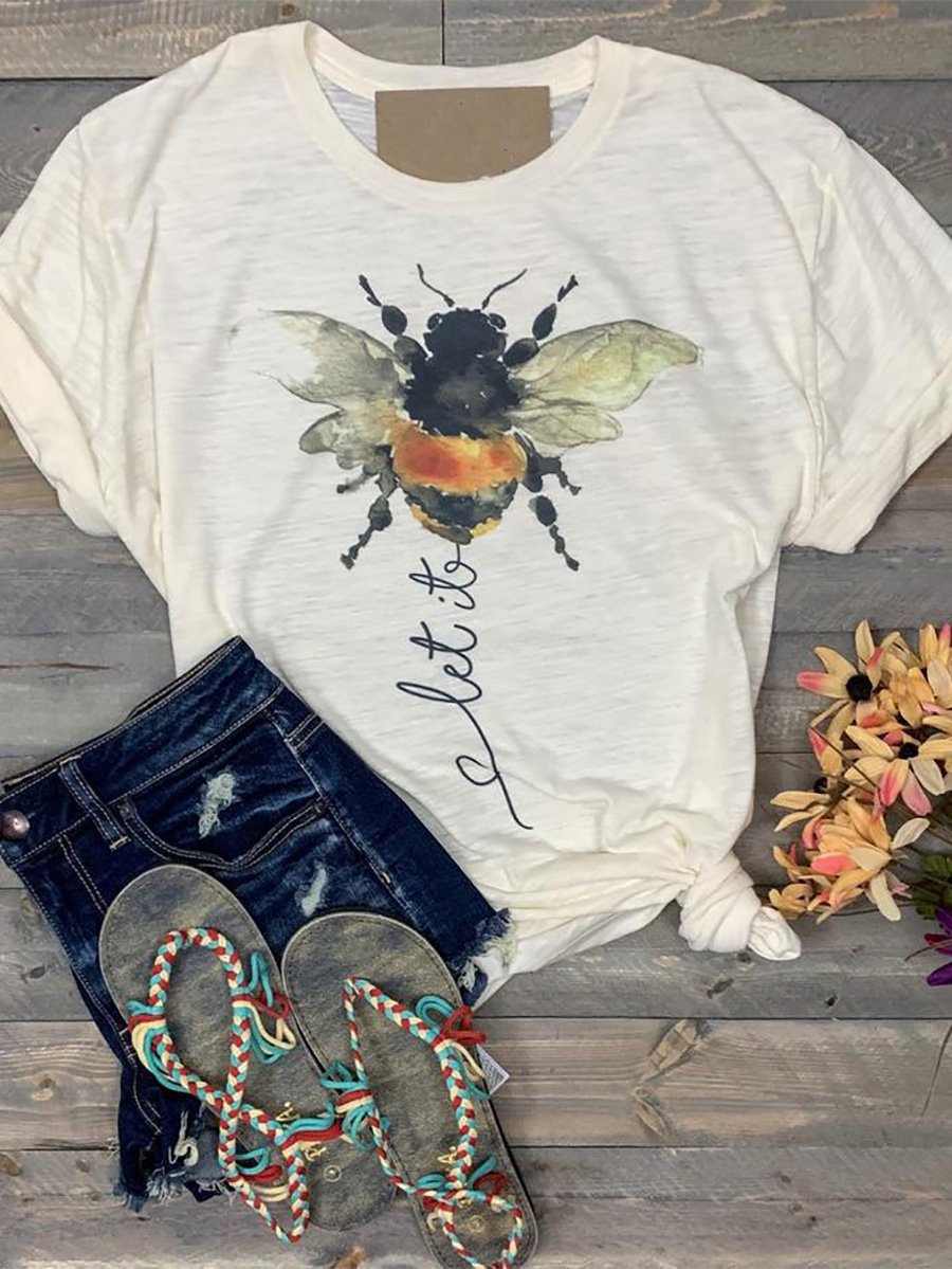 White Cotton Crew Neck Short Sleeve Animal Shirts & Tops