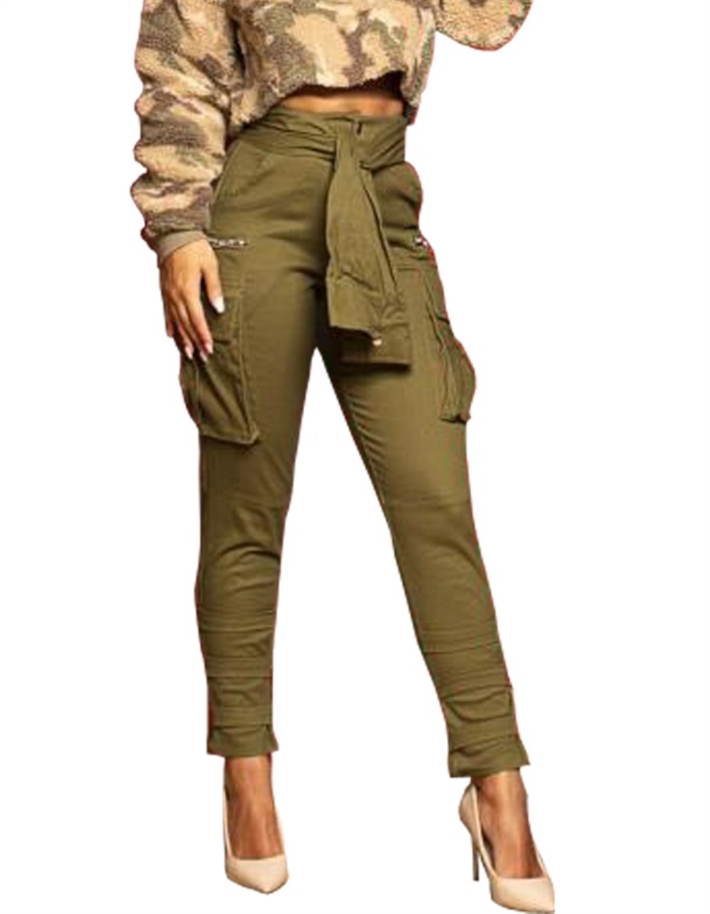 Army Green High Waist Casual Trousers