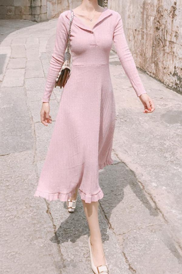 Casual Show Thin   Knitted Sweater Maxi Dress