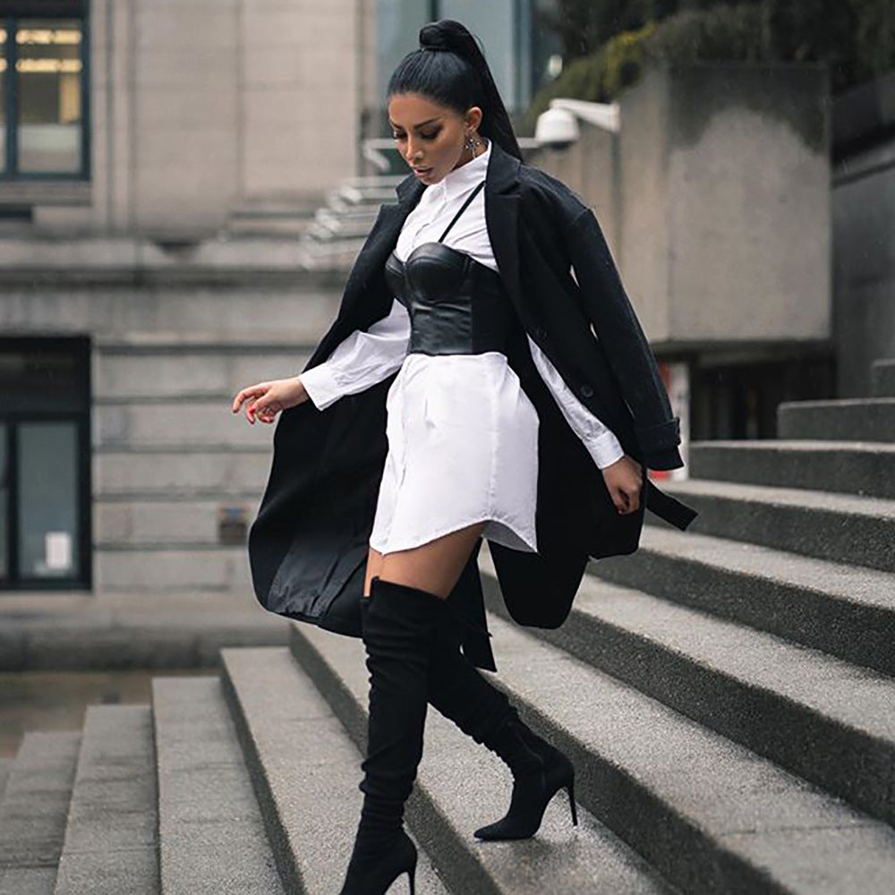 Sexy Black Leather Push Up Strap Crop Top