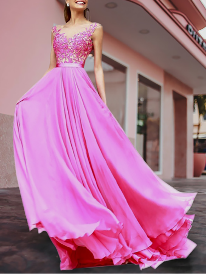 Fashion Inwrought Splicing Grenadine Evening Dress