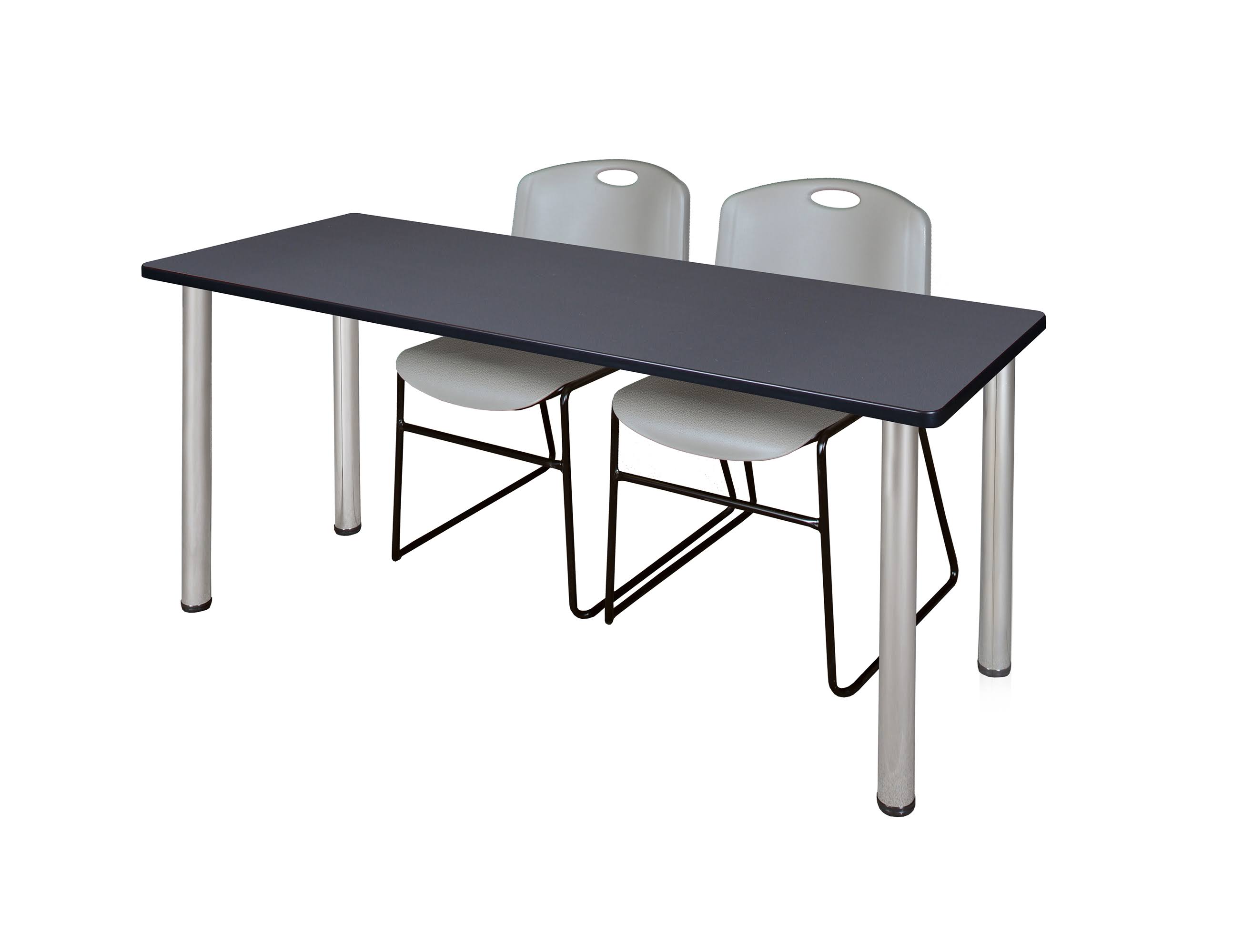 Regency MT6024MWBPCM44GY 60 x 24 in. Kee Training Table - Mocha Walnut Chrome 2 Zeng Stack Chairs - Grey
