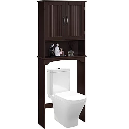 Bathroom Organizer with Adjustable Shelf & Double Doors for Toilet, Home Space Saver