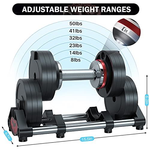 Adjustable Dumbbell Set,Fast Adjustable Weights Dumbbells Set,50lbs Black Dumbbell