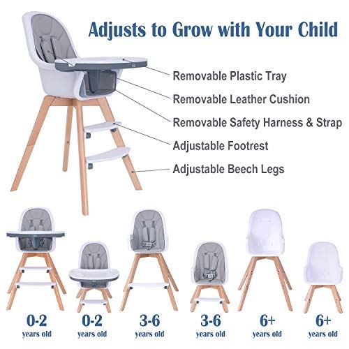 HM-TECH-Wooden Baby High Chair with Double Removable Tray
