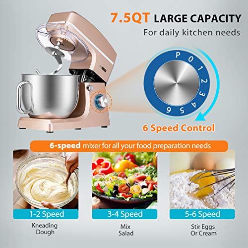 660W 6-Speed Tilt-Head Kitchen Electric Food Mixer with Beater