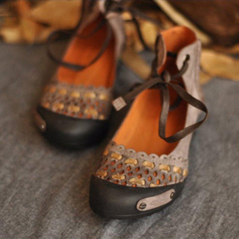 Hollow-Out Flat Heel Suede Loafers