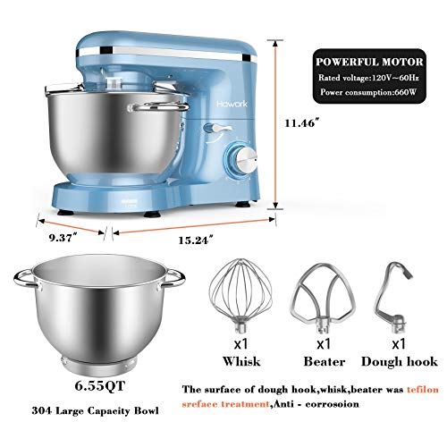 660W Electric Kitchen Food Mixer With 6.55 Quart Stainless Steel Bowl