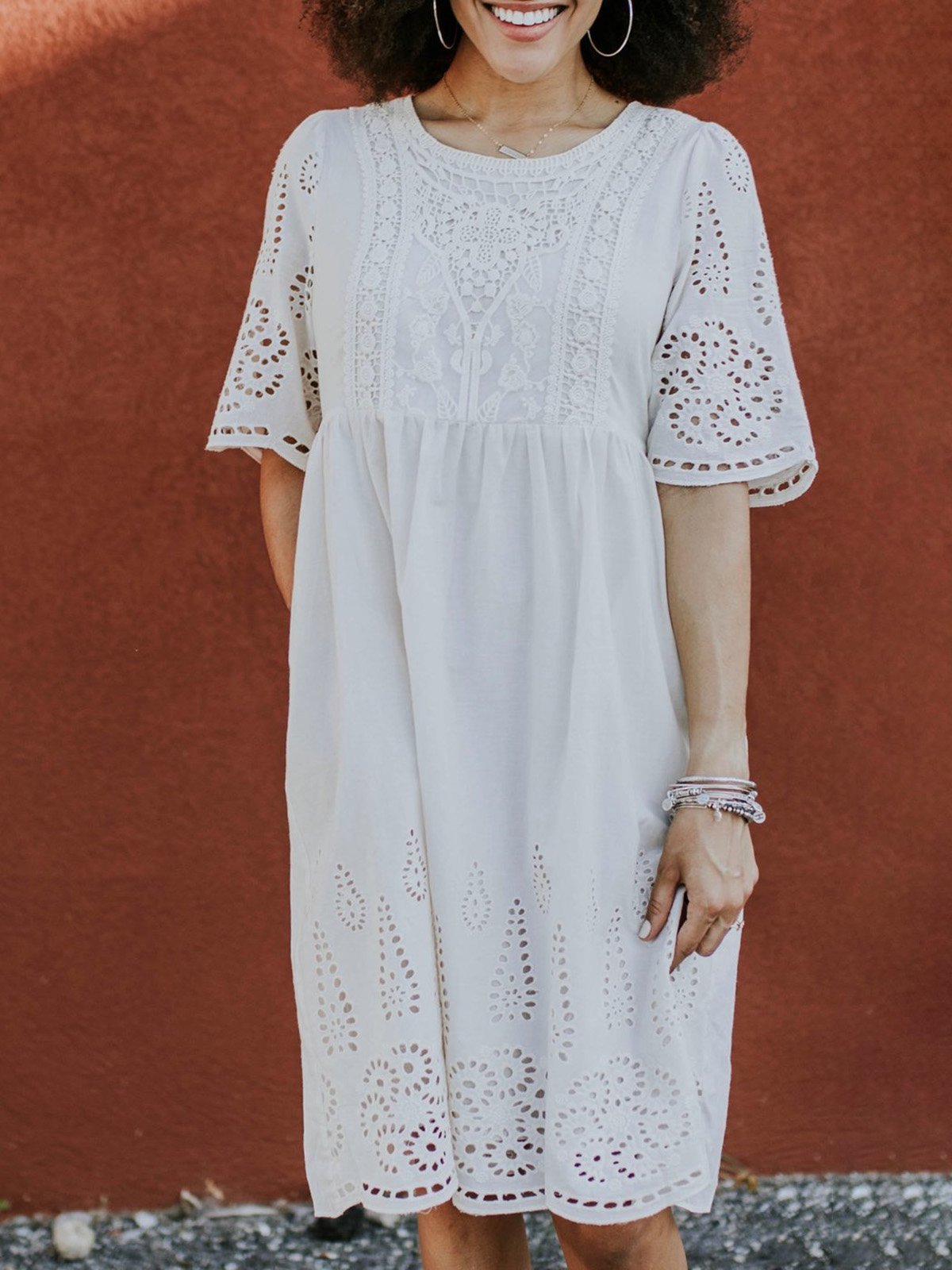 White Graphic Half Sleeve Dresses