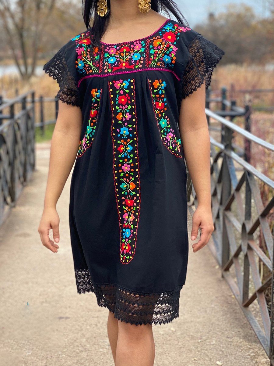 Polyester Cotton Short Sleeve Floral-Print Vintage Dresses