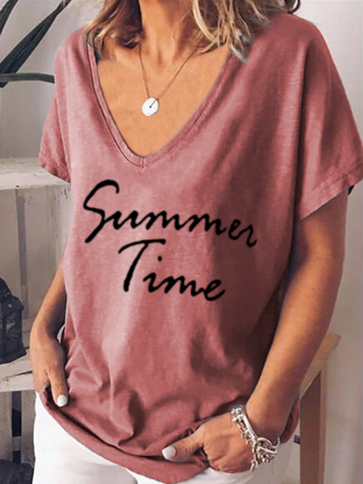 V Neck Short Sleeve Printed Shirts & Tops