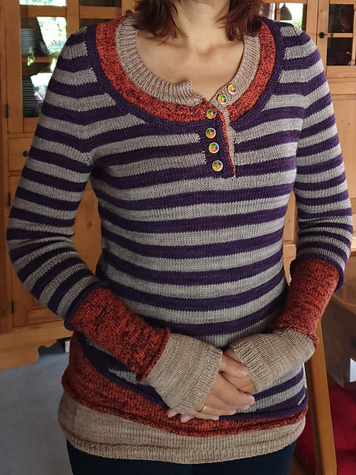 Striped Wool Blend Buttoned Women's Sweaters