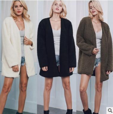 Plus Size Faux Fur Elegant Long Sleeve Pockets Coat