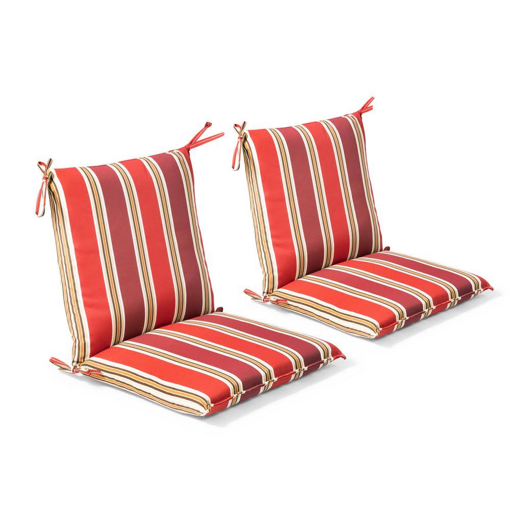 Plantation Patterns 20 in. x 37 in. x 3 in. Chili Stripe Outdoor Mid-Back Dining Chair Cushion (2 Pack)