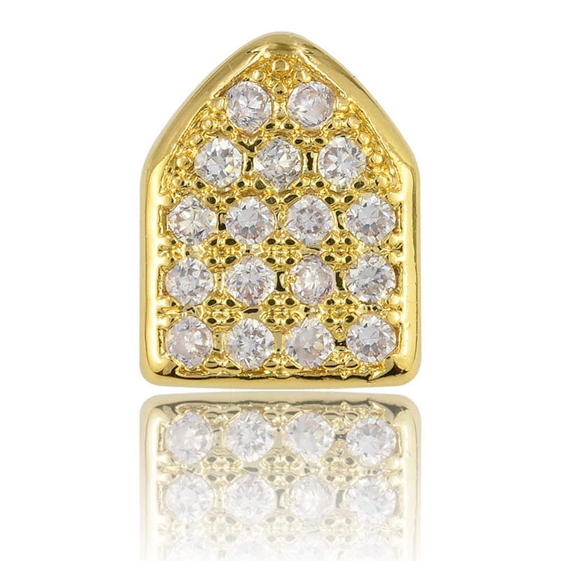 shop 18k gold plated single tooth hip hop grillz bling cap canine teeth CZ iced-out grillz