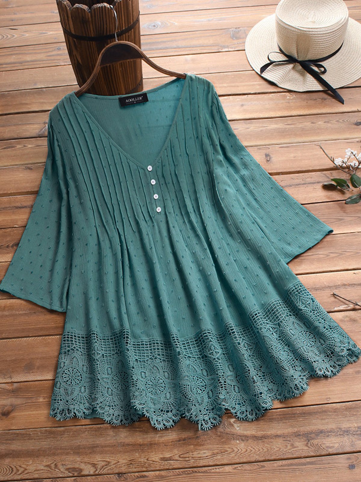 Women Casual Lace Cutout Tops Tunic Blouse Shirt
