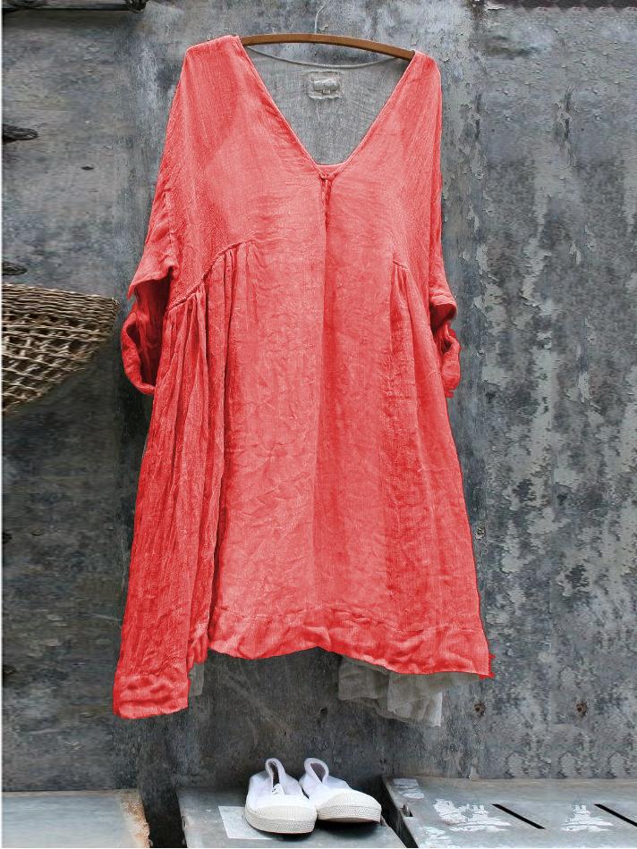 V Neck Cotton-Blend Short Sleeve Dresses