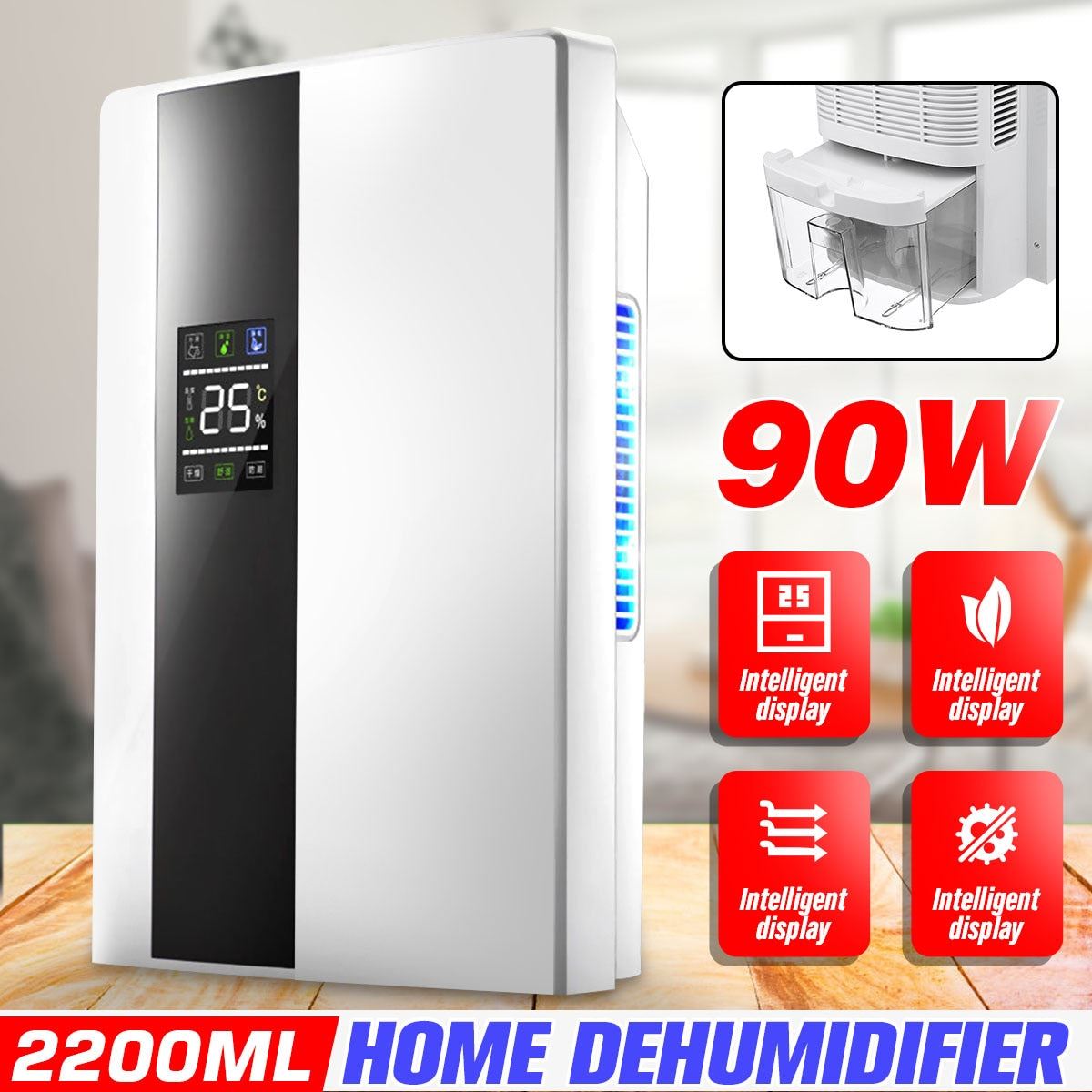 2.2L Home Electric Portable Dehumidifier Air Dryer LED With 24h Timing