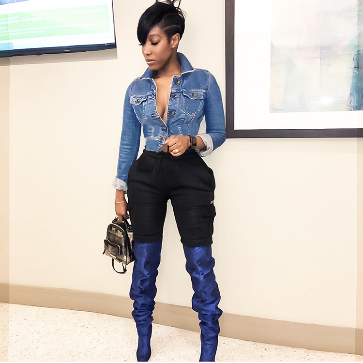 womens short slim slim elastic denim jacket 969