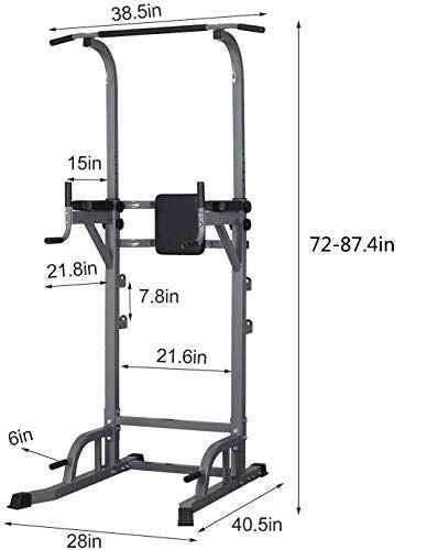 ZENOVA Power Tower Pull Up Dip Station Height Adjustable- Pull Up Station Tower, Gray