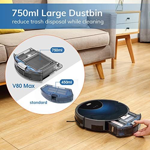 V80 Max Robot Vacuum, Wi-Fi Connected,2000Pa Max Suction, Big 750ml Dustbin