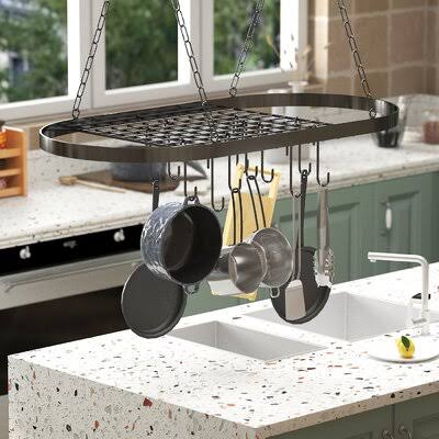 Hanging Pot Rack, Ceiling Mount Pot and Pan Organizer Rack with 10 Pot Hooks for Kitchen Storage Prep Savour