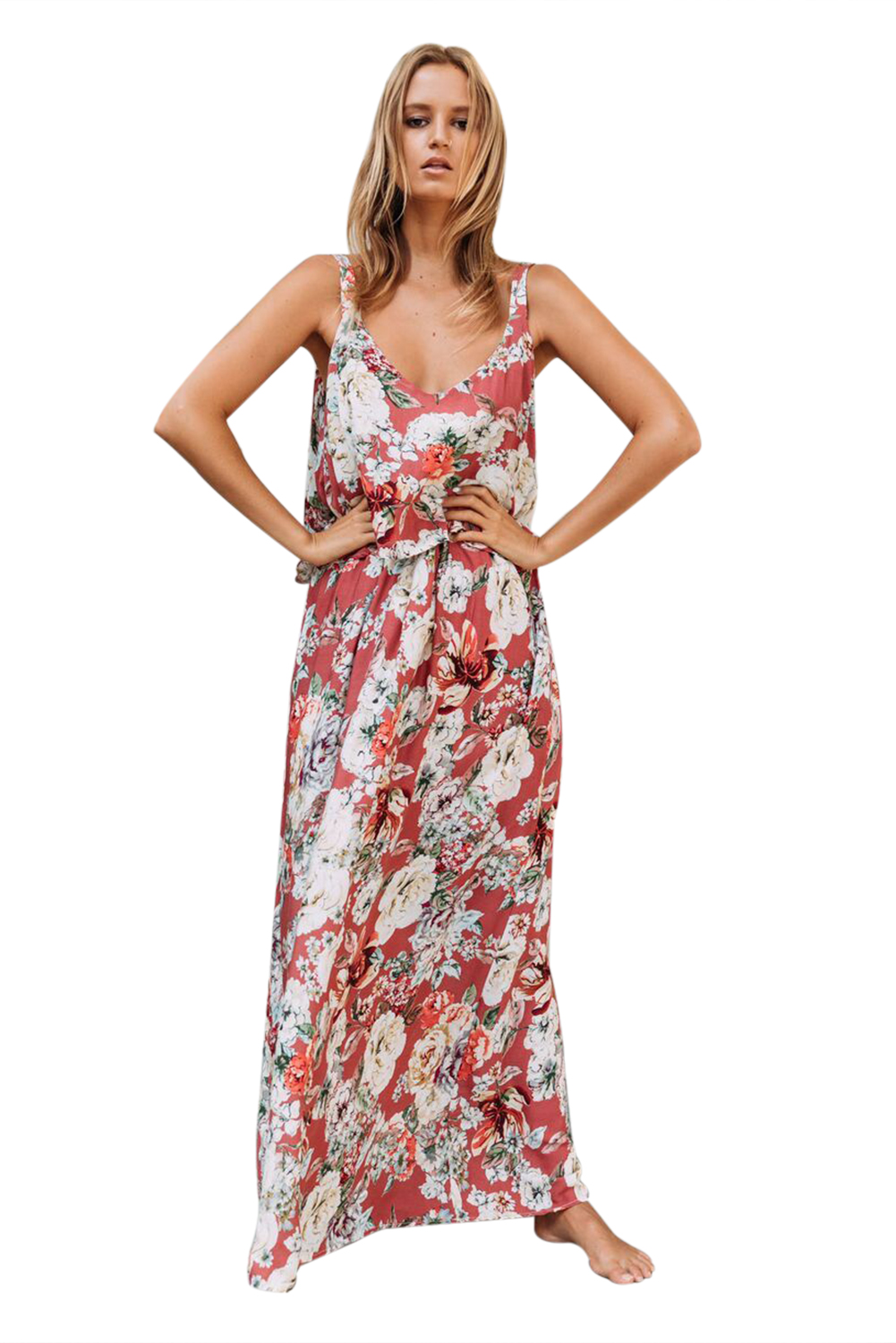 Chic Summer Boho Floral Maxi Dress in Pink