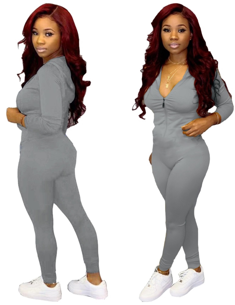 Solid Color Autumn Tight Hoodie Tracksuit