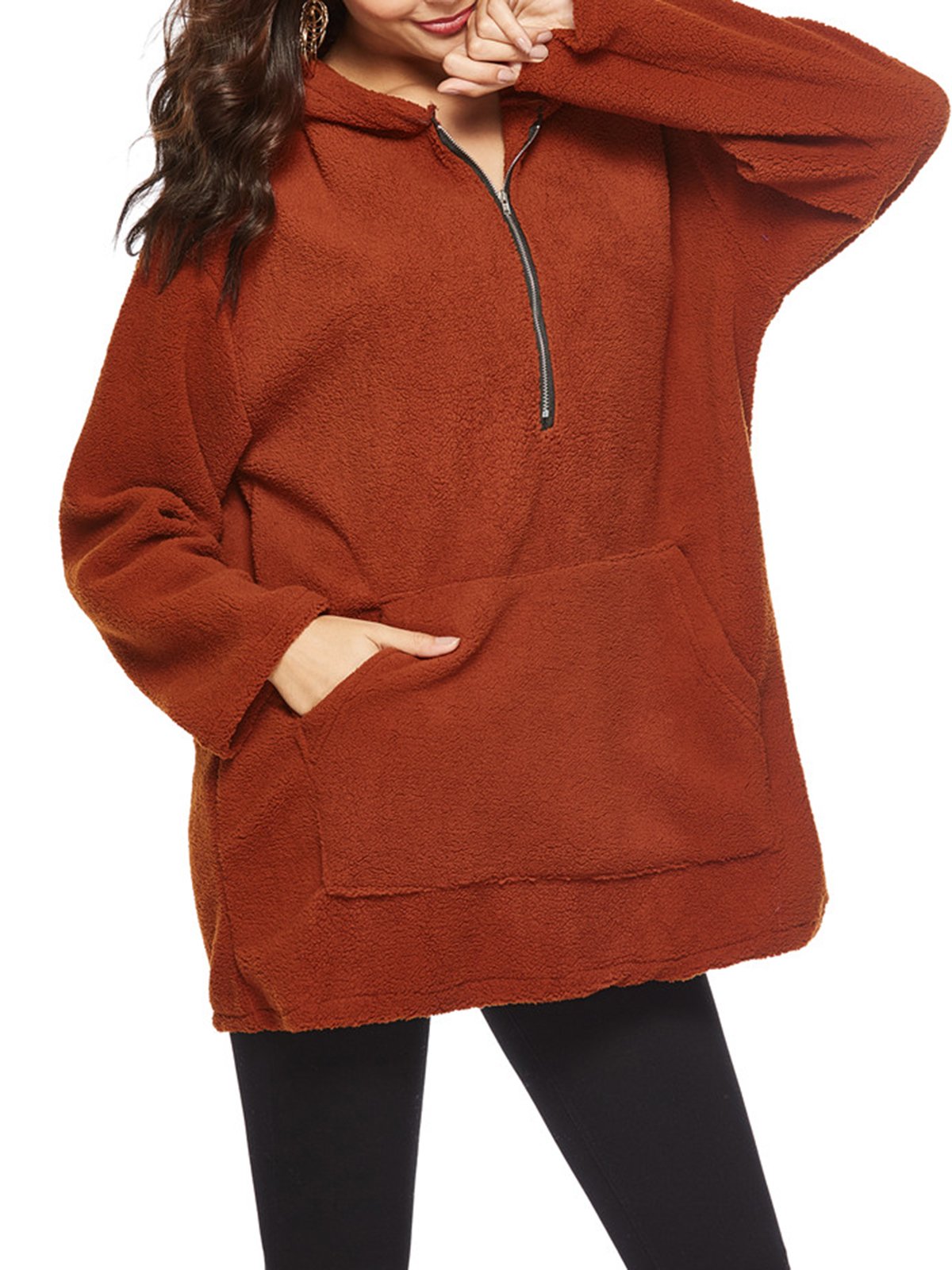 Plain Pockets Turtleneck Winter Oversized Hoodies