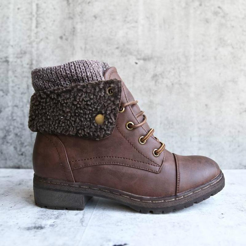 Women Warm Martin Booties Casual Comfort Plus Size Lace Up Shoes