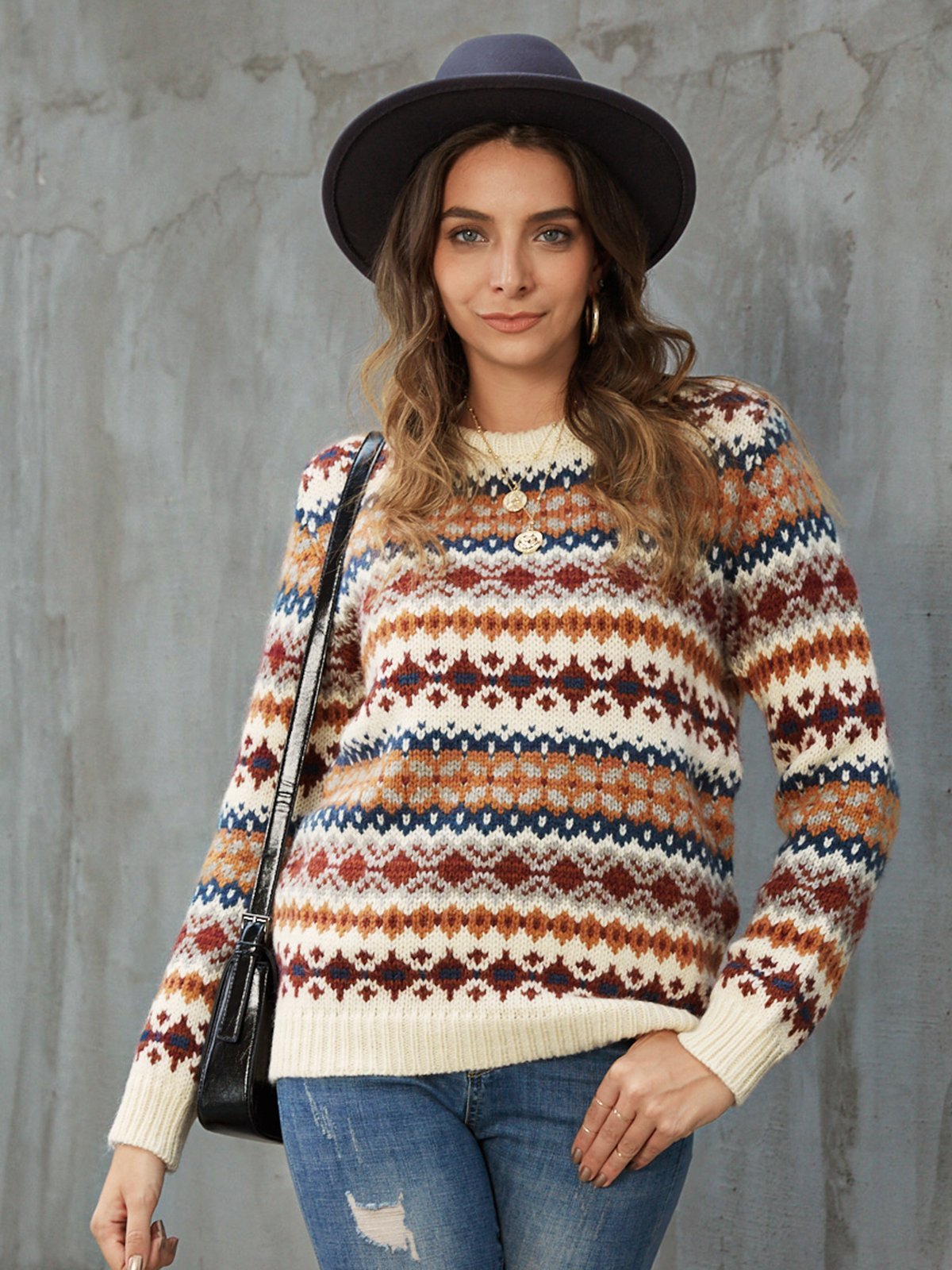 Apricot Long Sleeve Casual Sweater