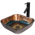 Glass Bathroom Vessel Sink & Oil Rubbed Bronze Finish Faucet Combo